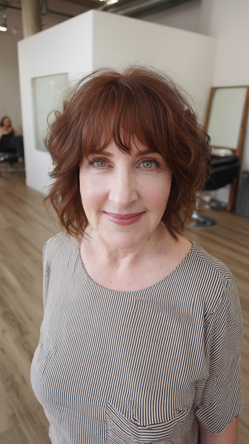 Textured Copper Curls with Wispy Bangs