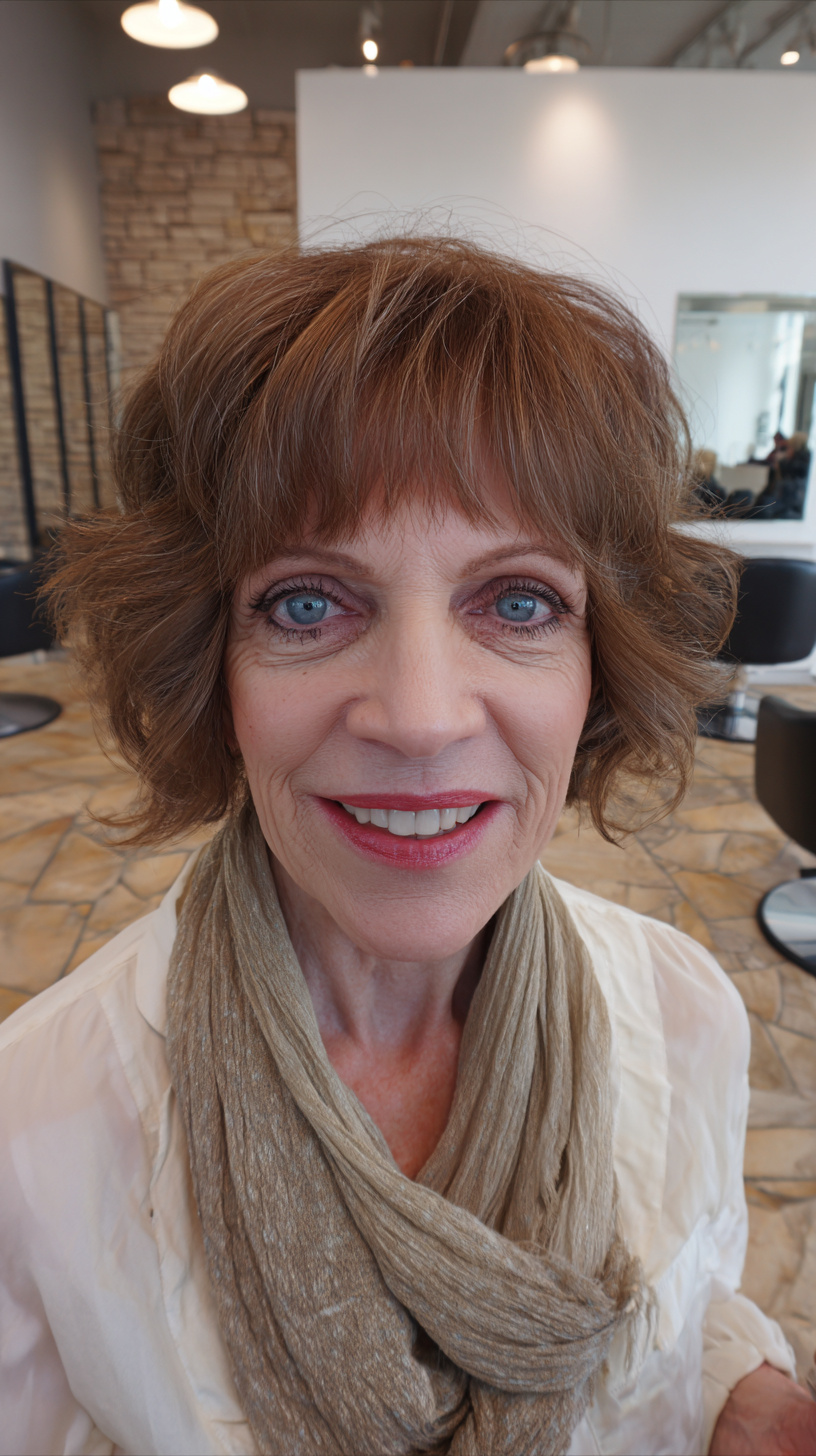 Textured Wispy Bangs with Soft Layered Curls