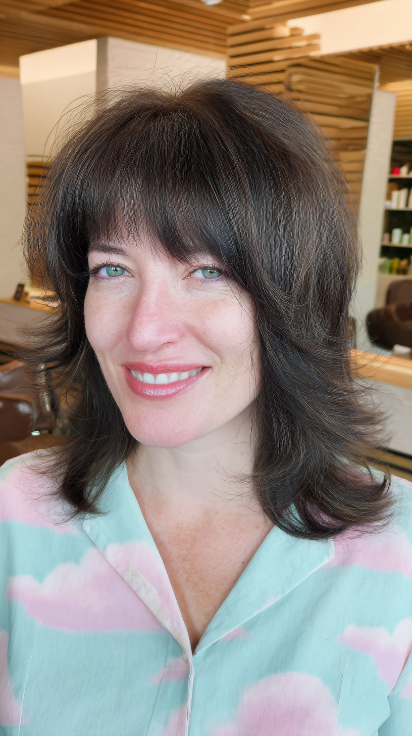 Textured Wispy Bangs with Soft Layered Tresses