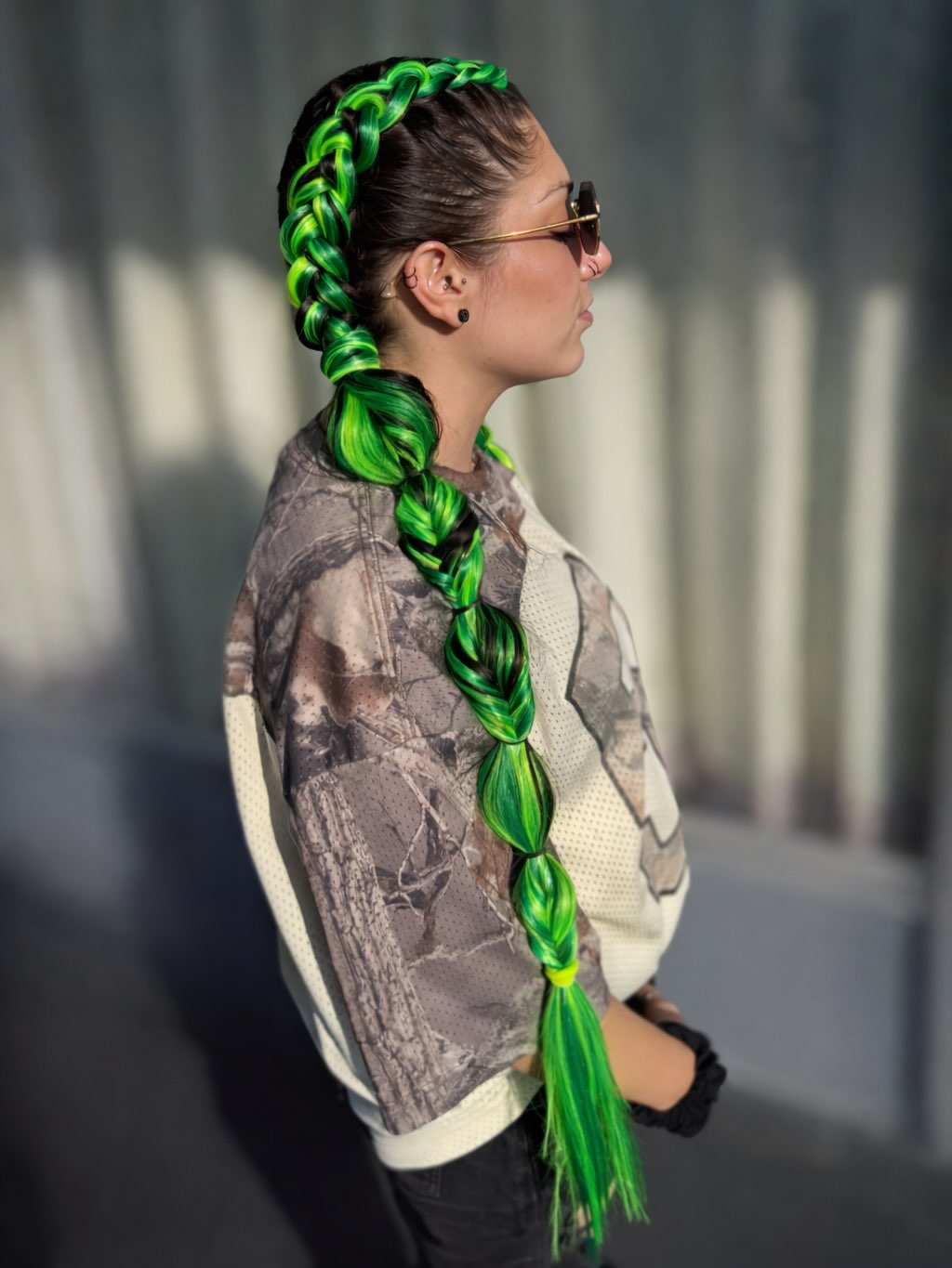 Vibrant Green Braided Hairstyle
