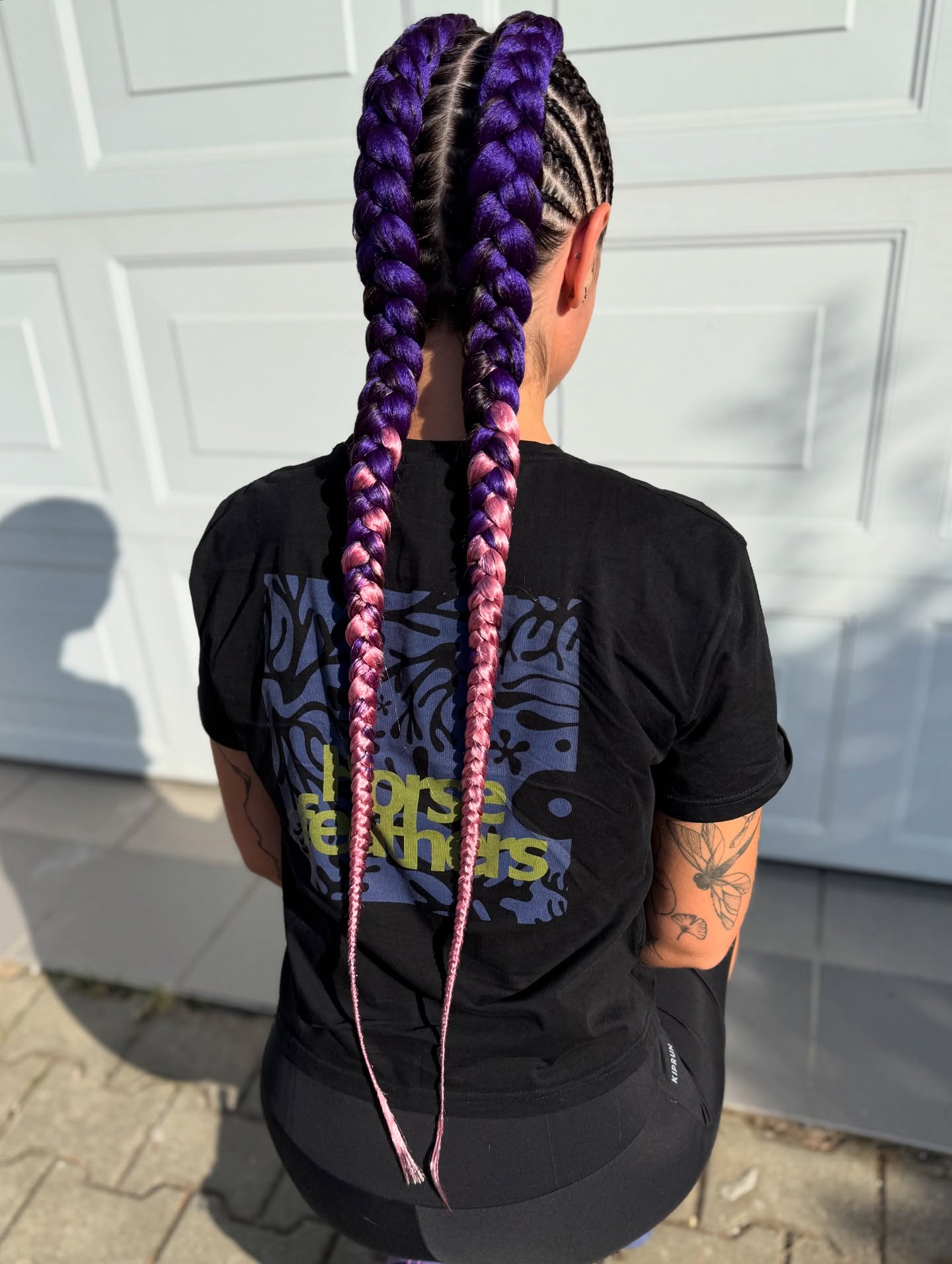 Vibrant Ombre Braided Pigtails with Intricate Cornrows