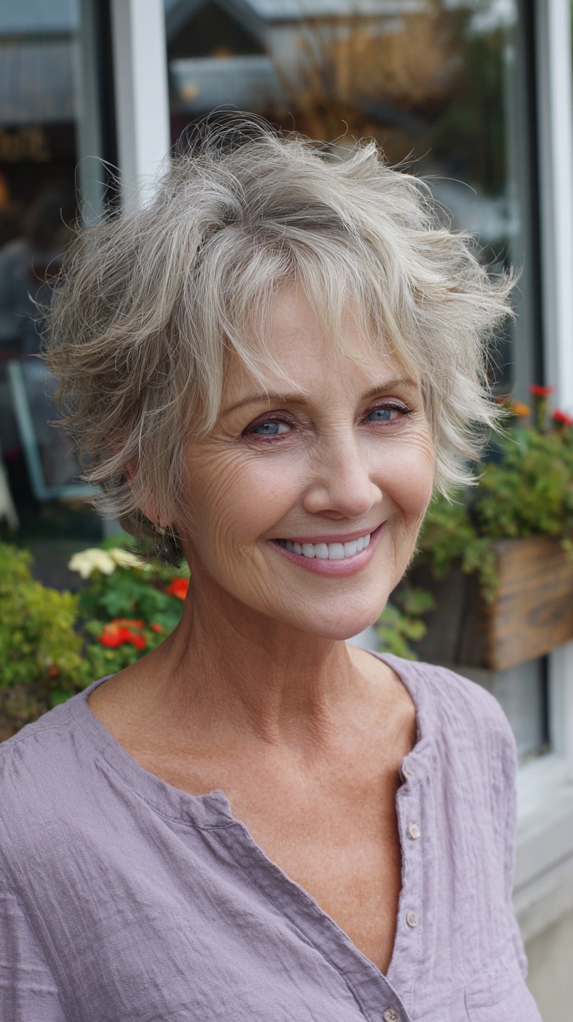 Airy Silver Pixie Shag with Lifted Crown and Wispy Micro-Bangs