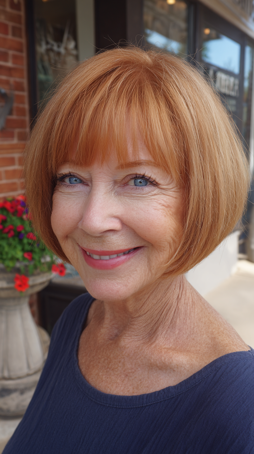 Bright Copper Bob with Soft French Bangs