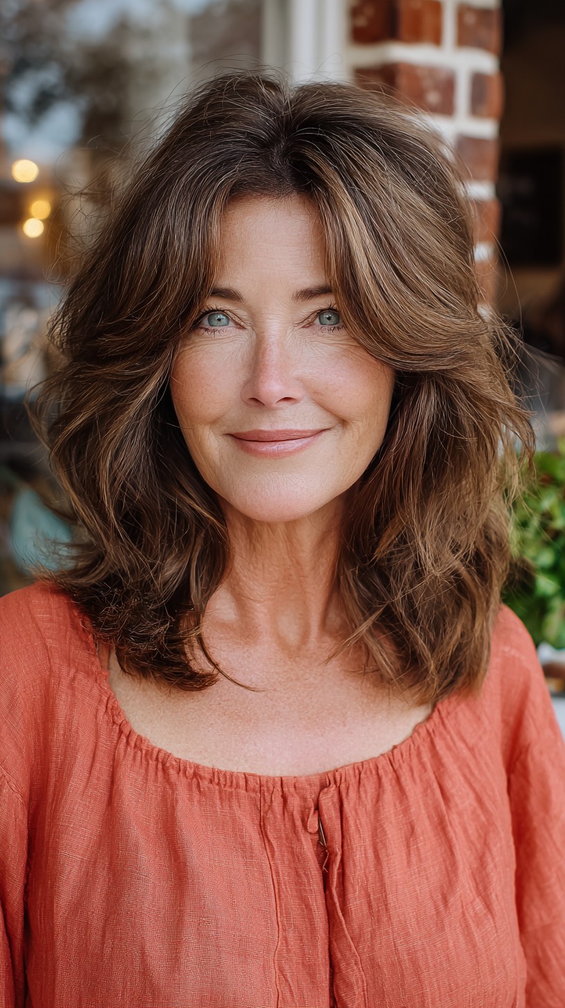 Chestnut Feathered Mid-Length with Center-Part Layers