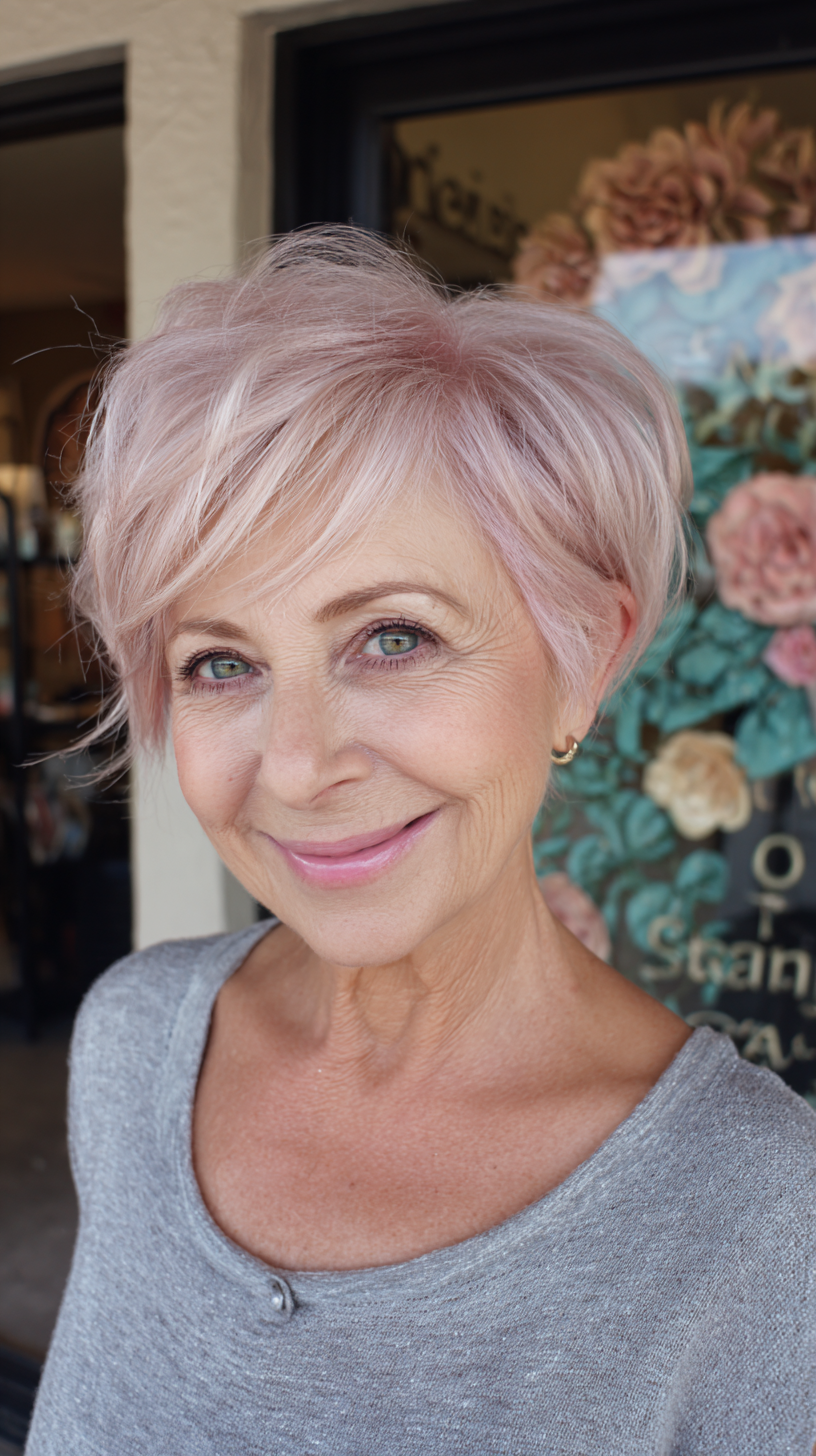 Chic Soft Pink Textured Pixie Cut