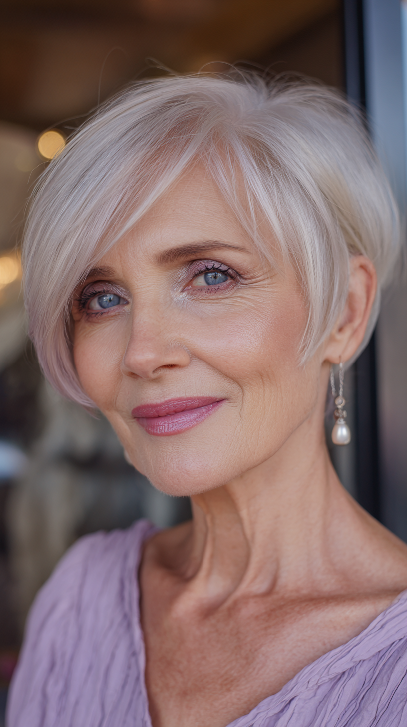 Chic Soft Platinum Pixie Cut with Subtle Layers