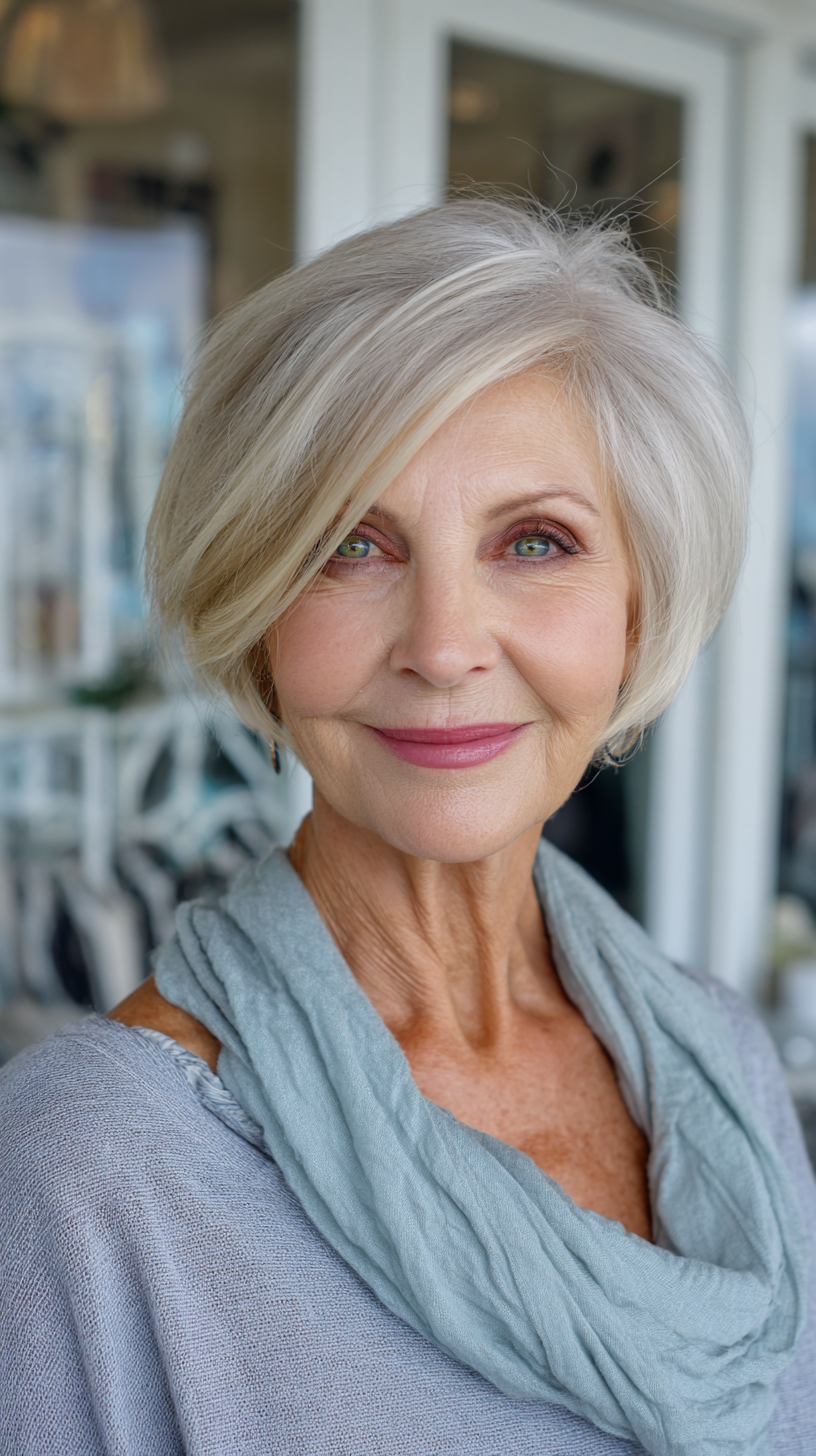 Chic Soft Silver Bob with Textured Layers