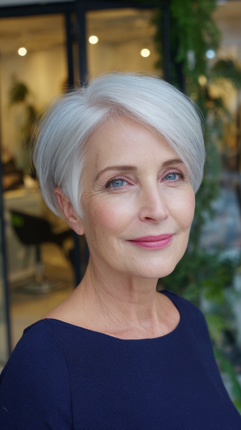 Chic Soft Silver Pixie Cut with Gentle Layers