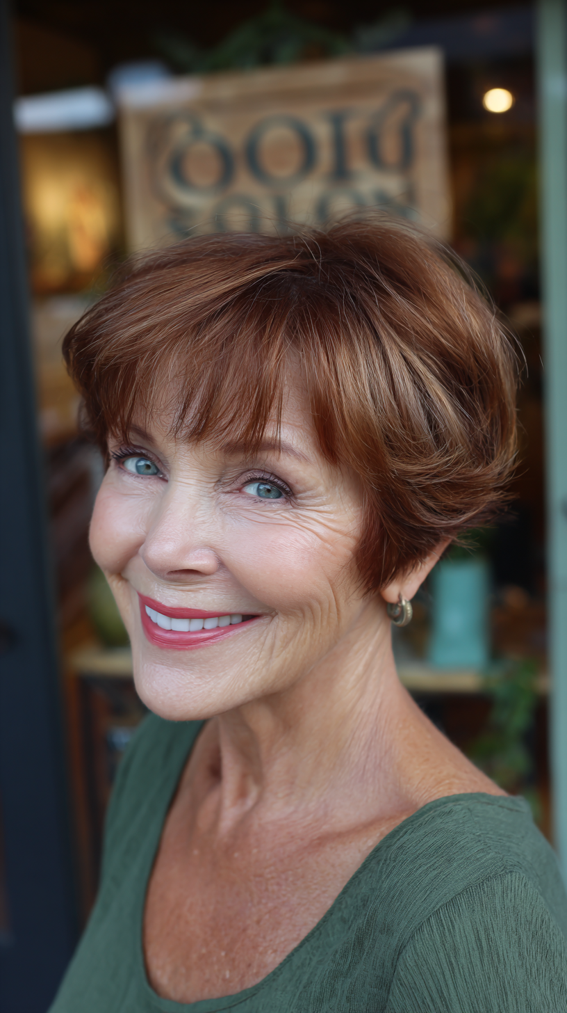 Chic Textured Copper Pixie Cut with Soft Layers