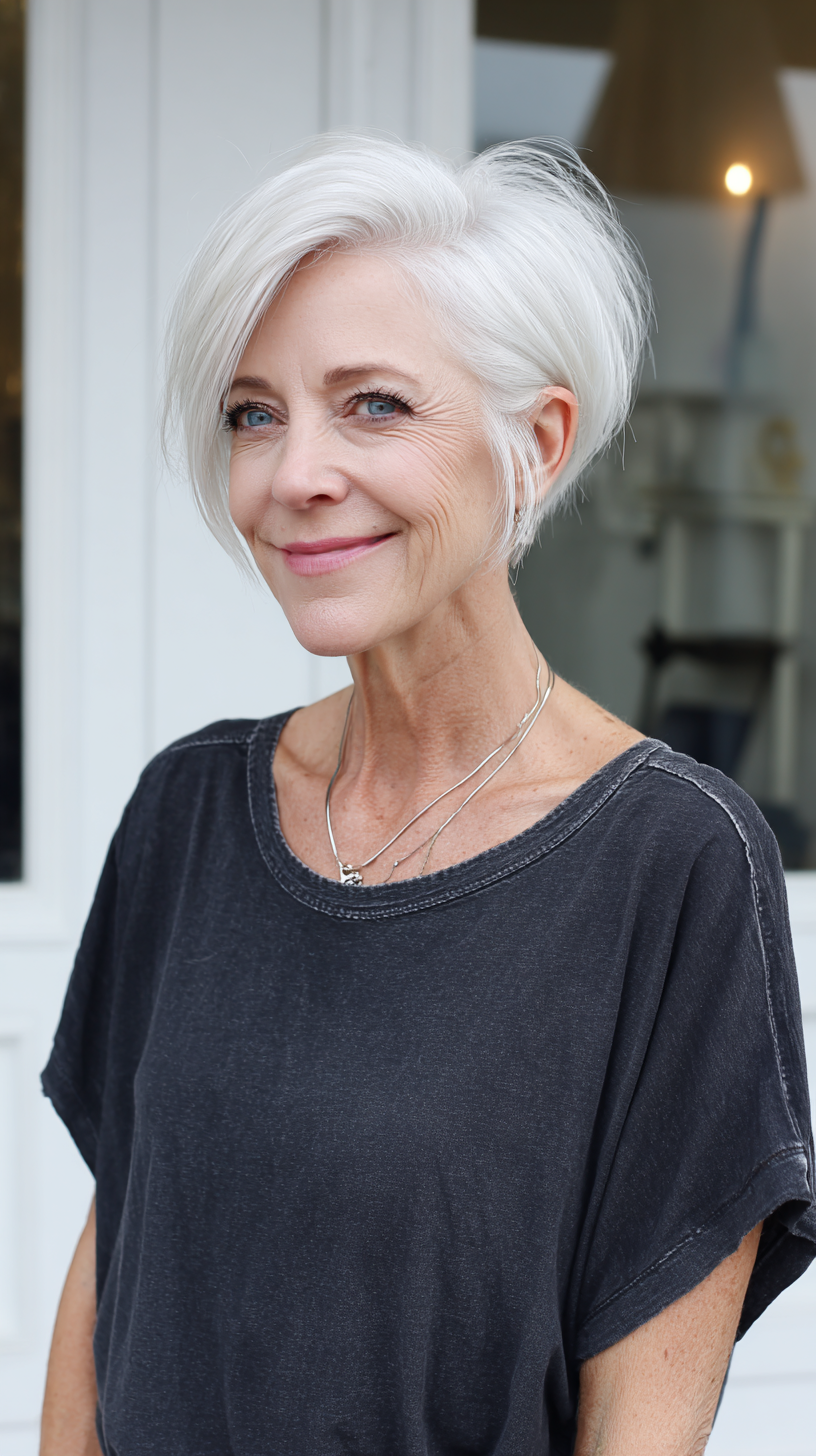 Contemporary Textured Silver Pixie Cut with Soft Layers