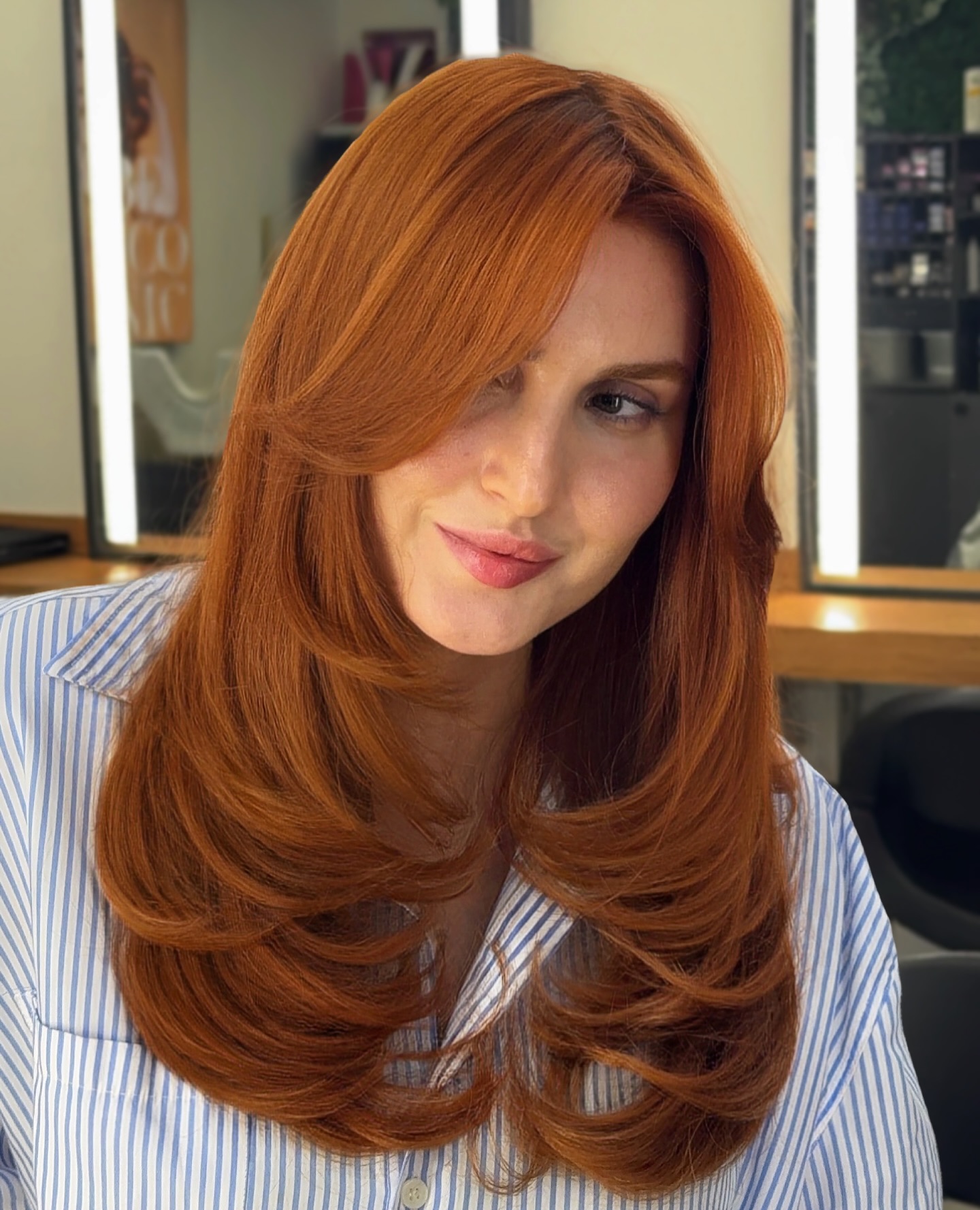 Copper-Red Long Layered Cut with Face-Framing Ends