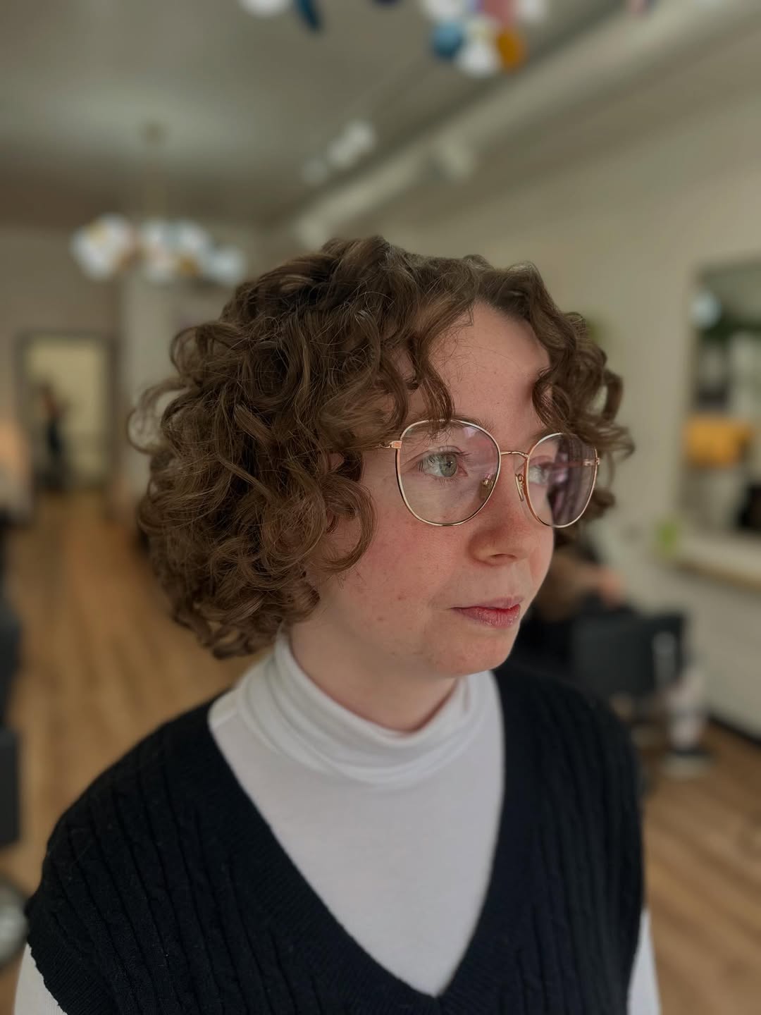 Curly Short Bob with Soft Curtain Bangs