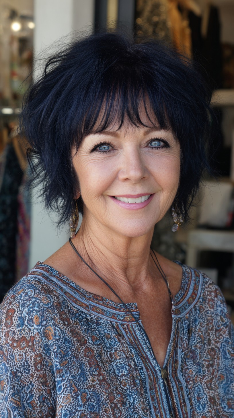 Deep Navy Feathered Pixie-Shag with Wispy Micro Fringe