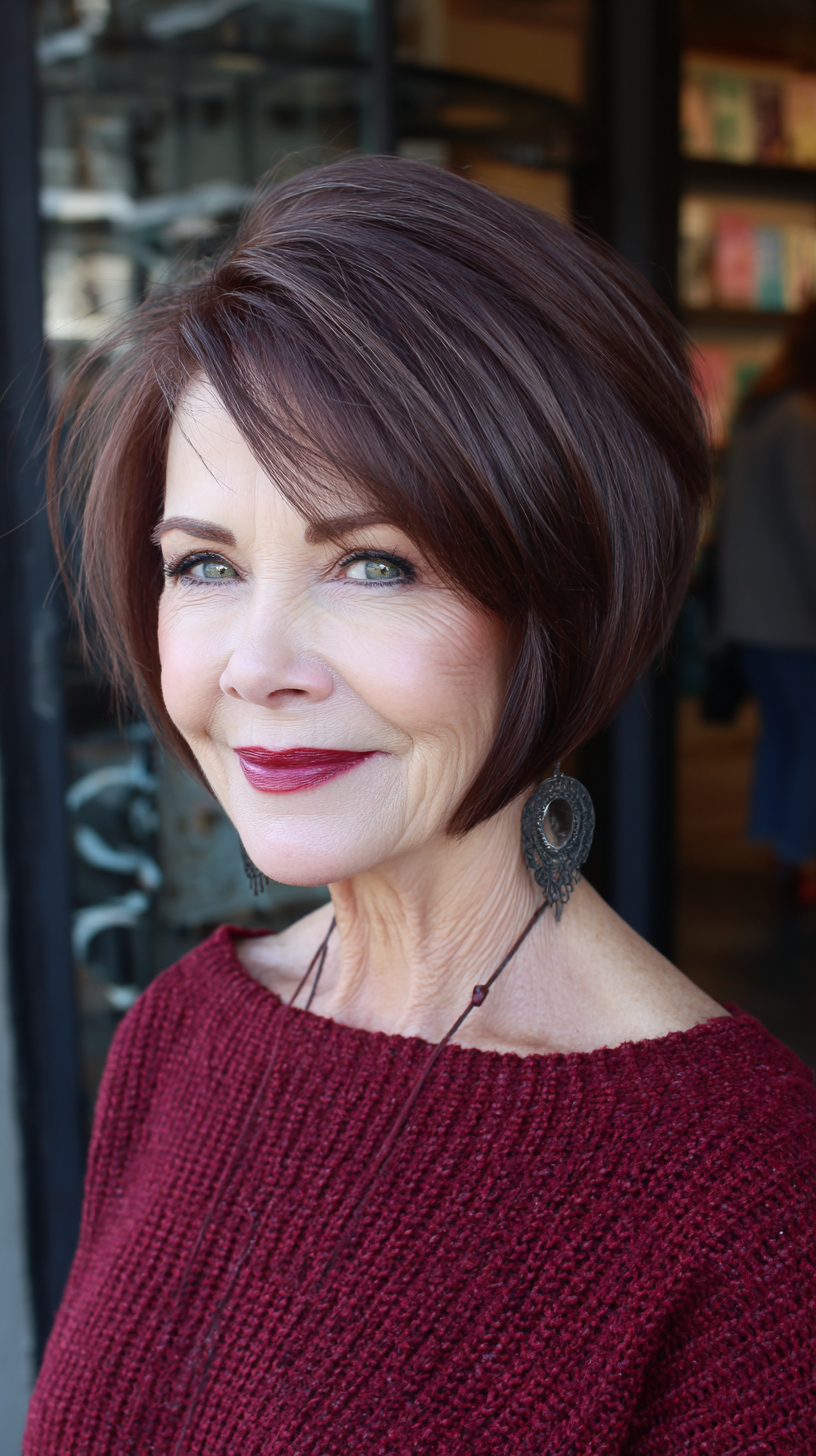 Elegant Deep Burgundy Stacked Bob with Subtle Layers
