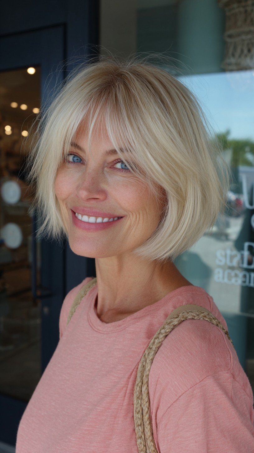 Feathered Chin-Length Bob with Soft Curtain Fringe