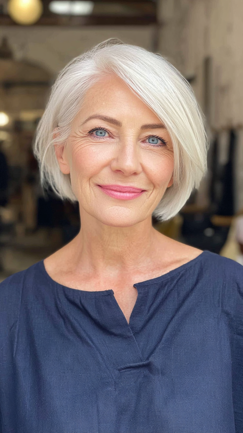 Modern Silver Blunt Bob with Subtle Layers