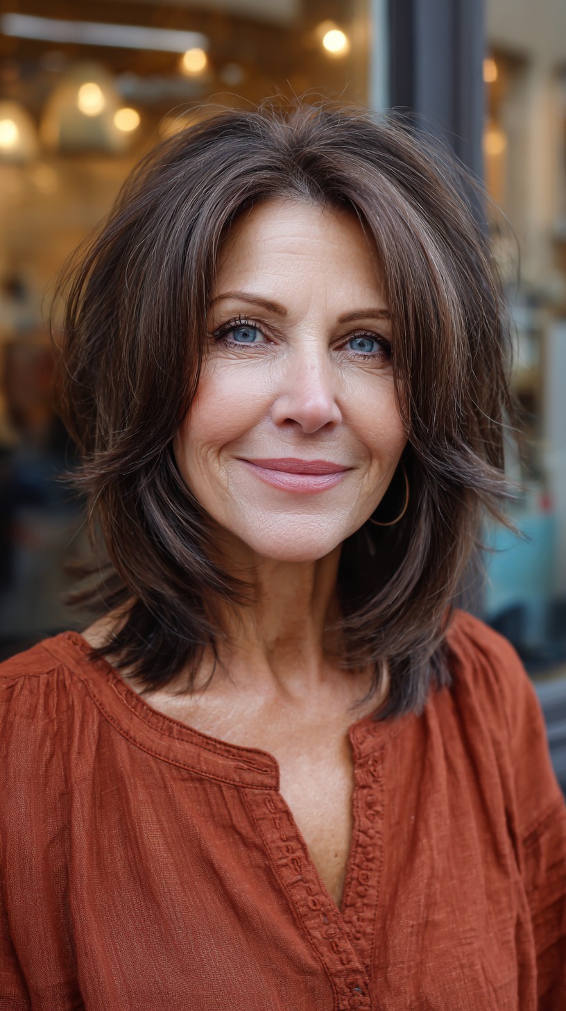 Root-Shadowed Feathered Shoulder-Length Shag with Face-Framing Layers