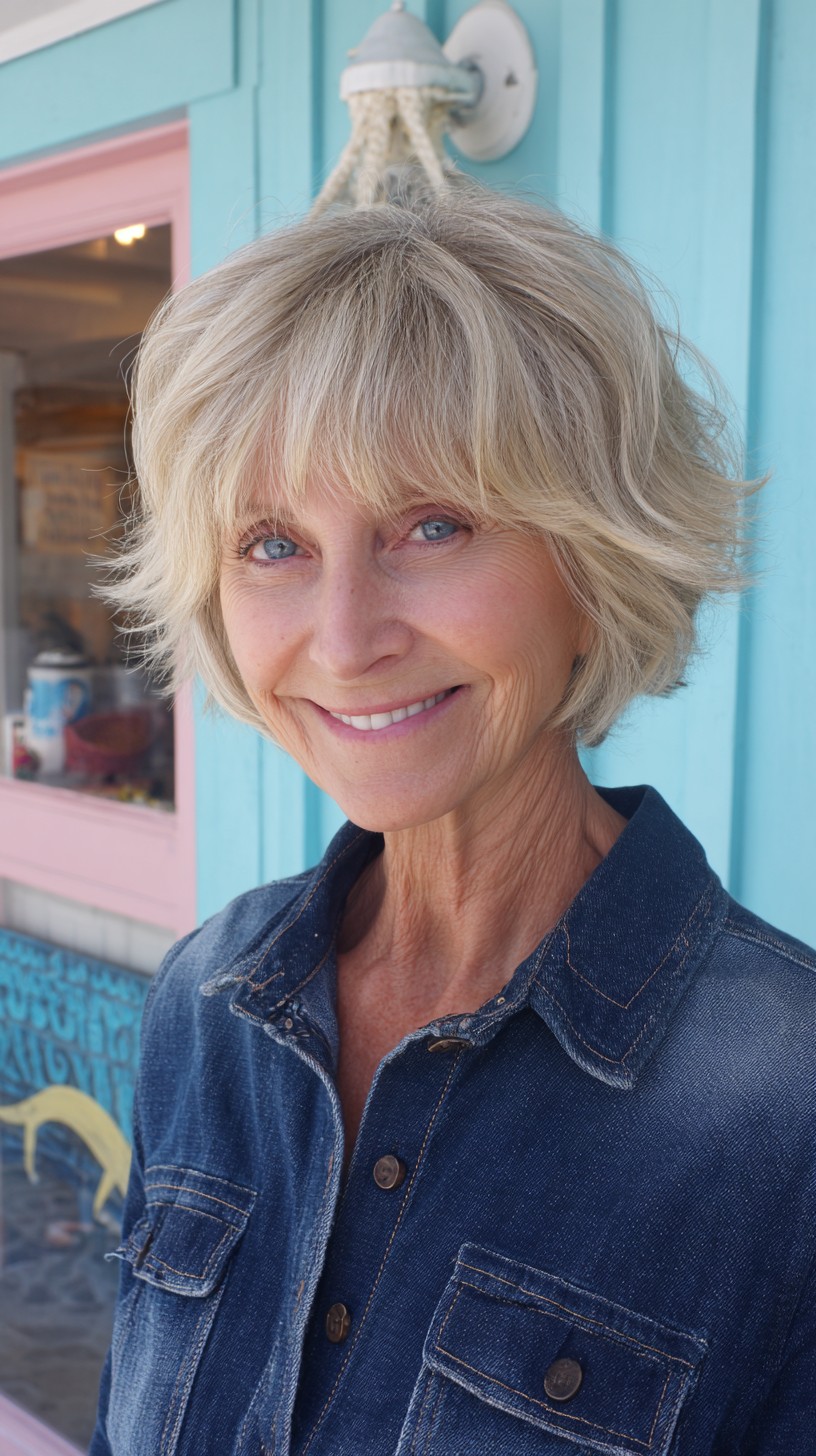 Silver Feathered Shag with Rounded Chin-Length Layers
