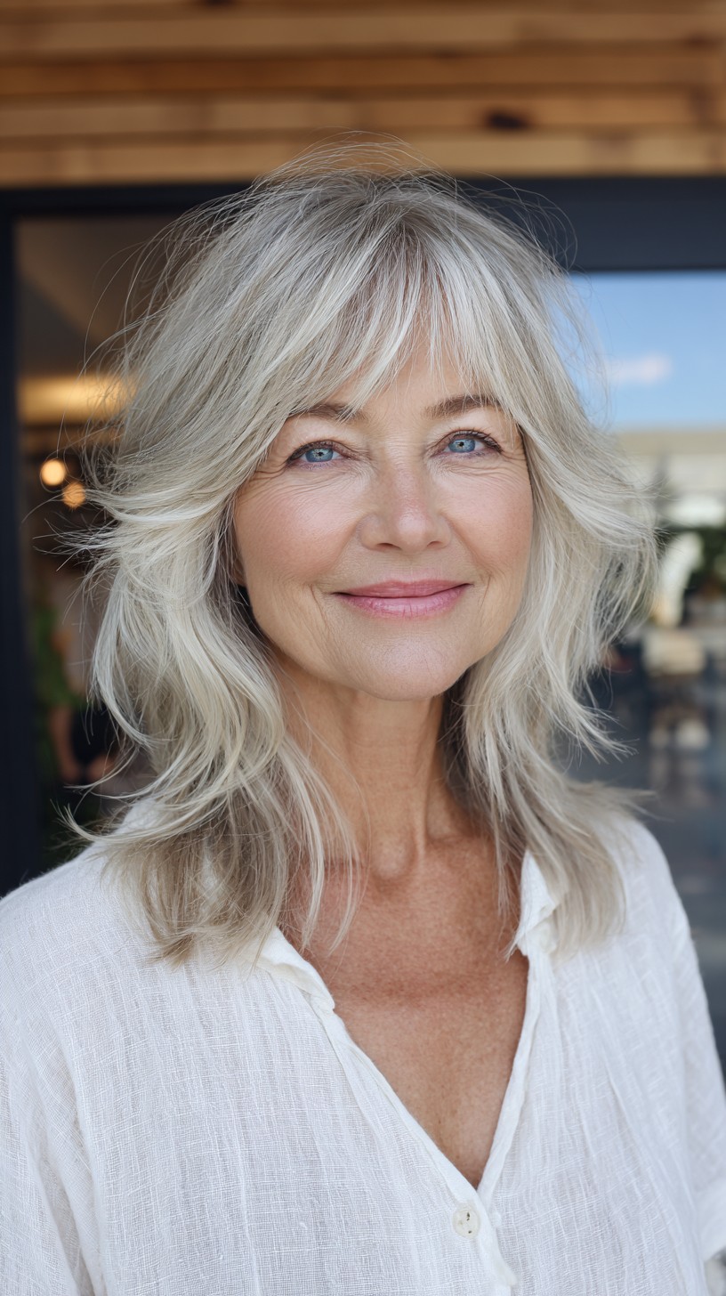 Silver Textured Mid-Length Shag with Long Feathered Fringe