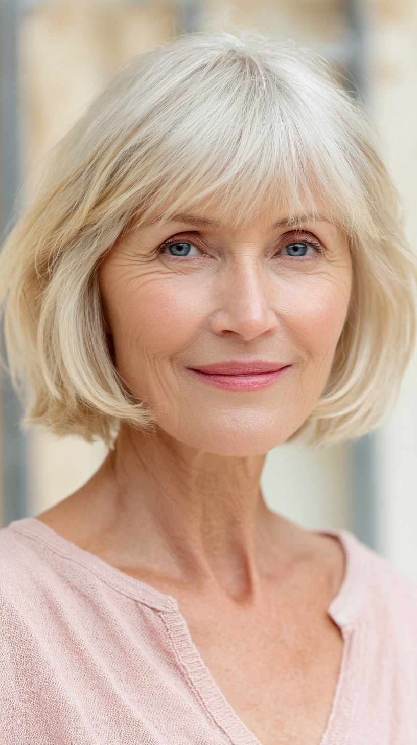 Soft Blunt Bob with Subtle French Bangs