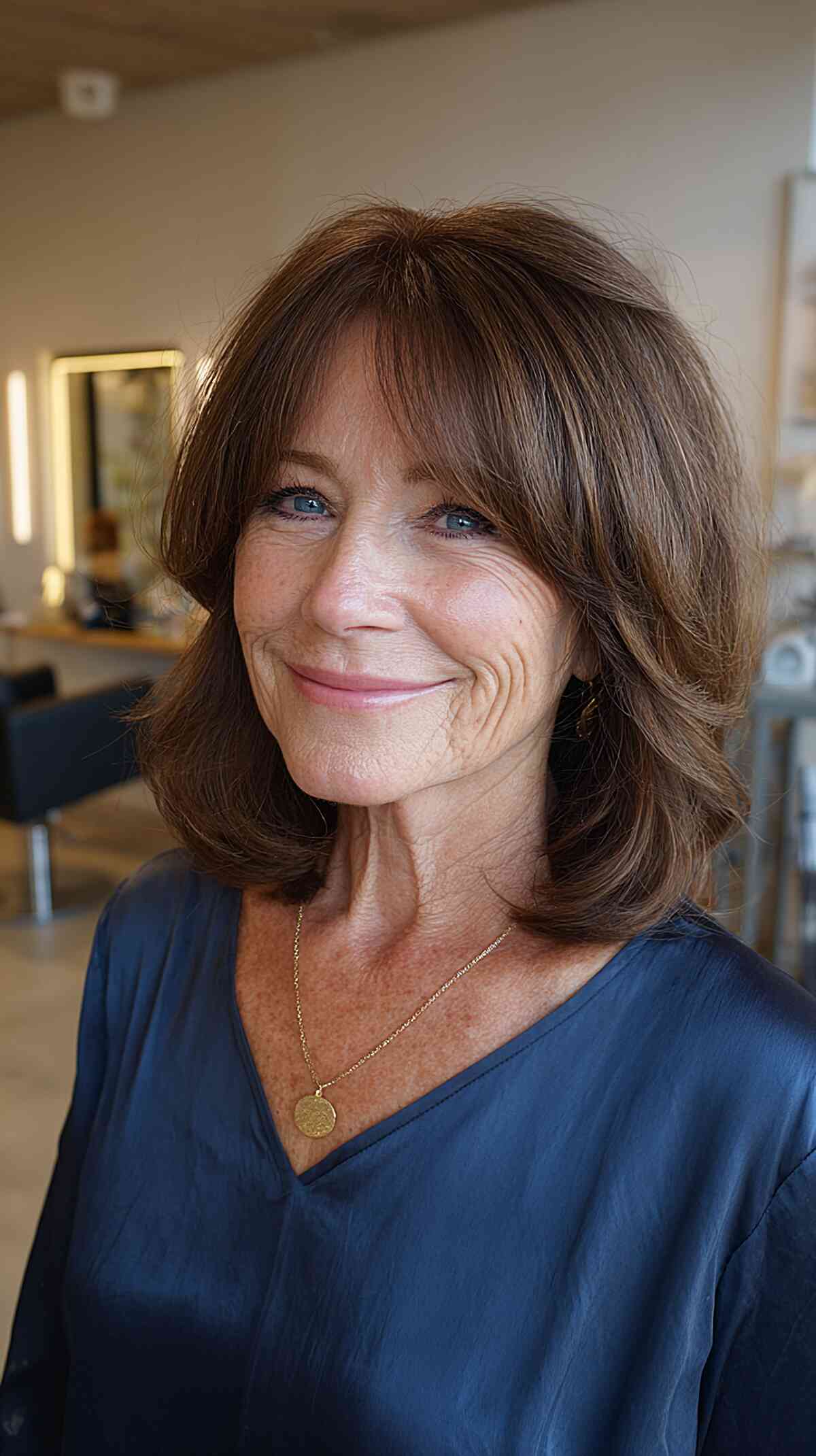 Soft Curtain Bangs with Layered Lob