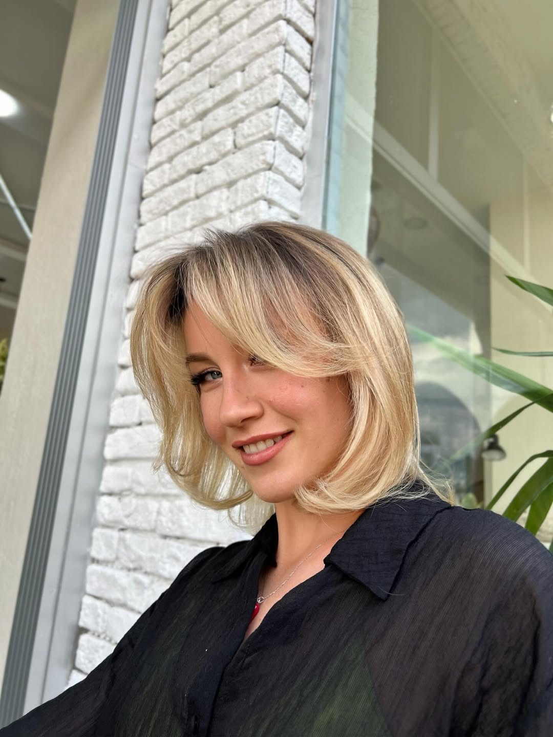 Soft Layered Lob with Curtain Bangs