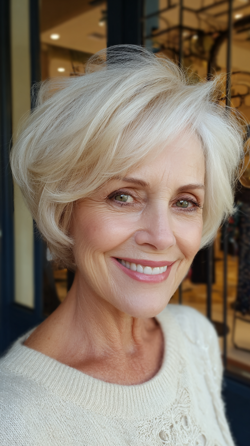 Softly Curled Platinum Bob with Volume