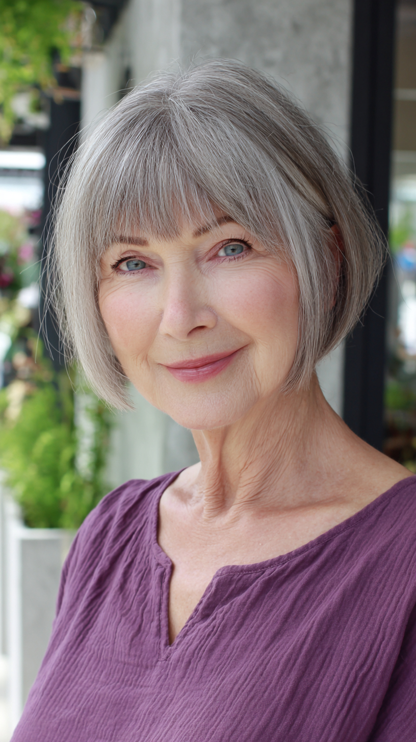 Softly Textured Bob with Gentle French Bangs