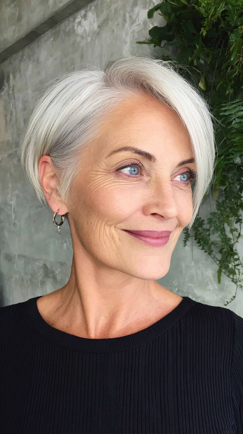 Stylish Silver Asymmetrical Bob with Textured Layers