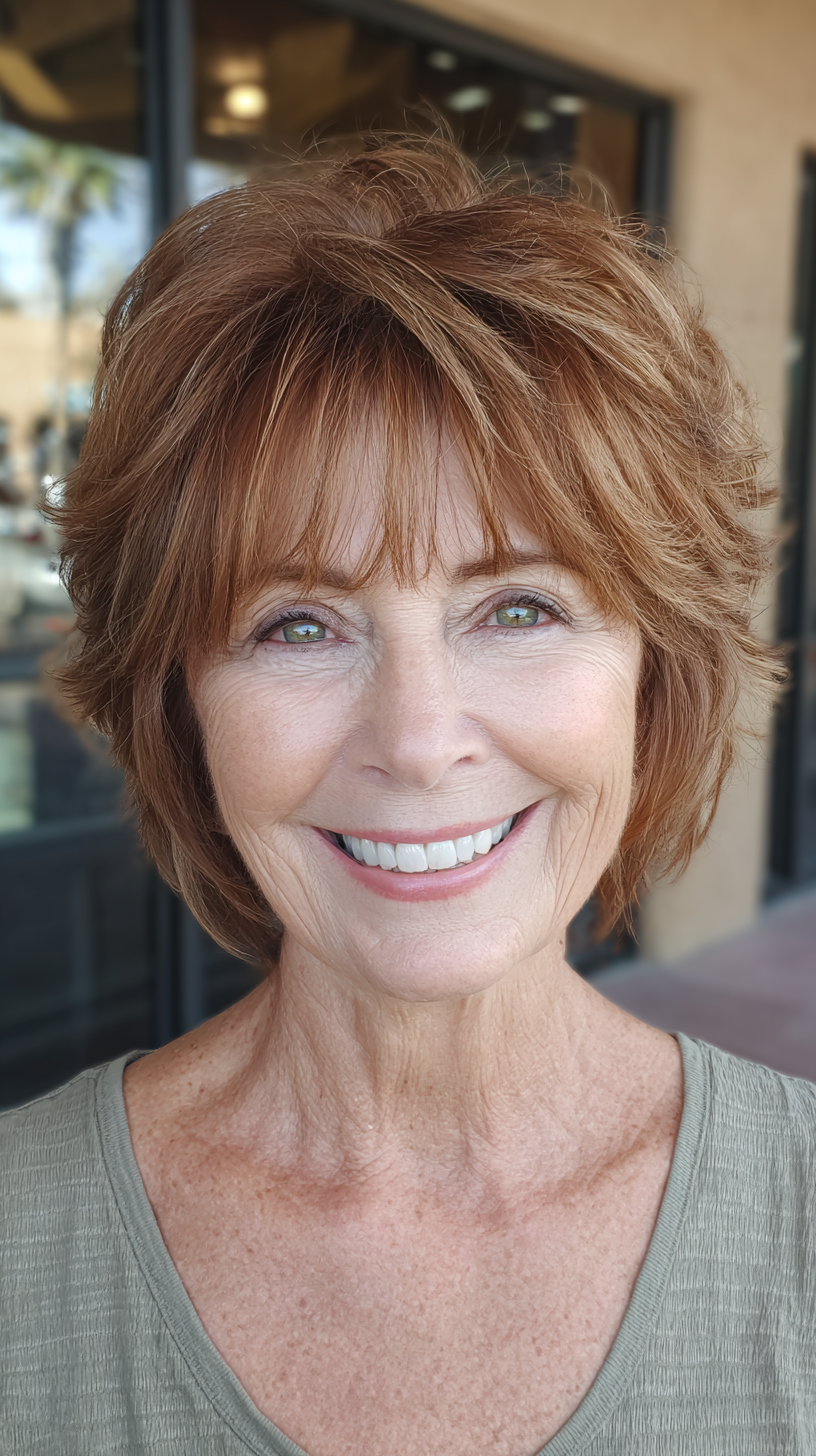 Textured Auburn Pixie with Soft French Bangs