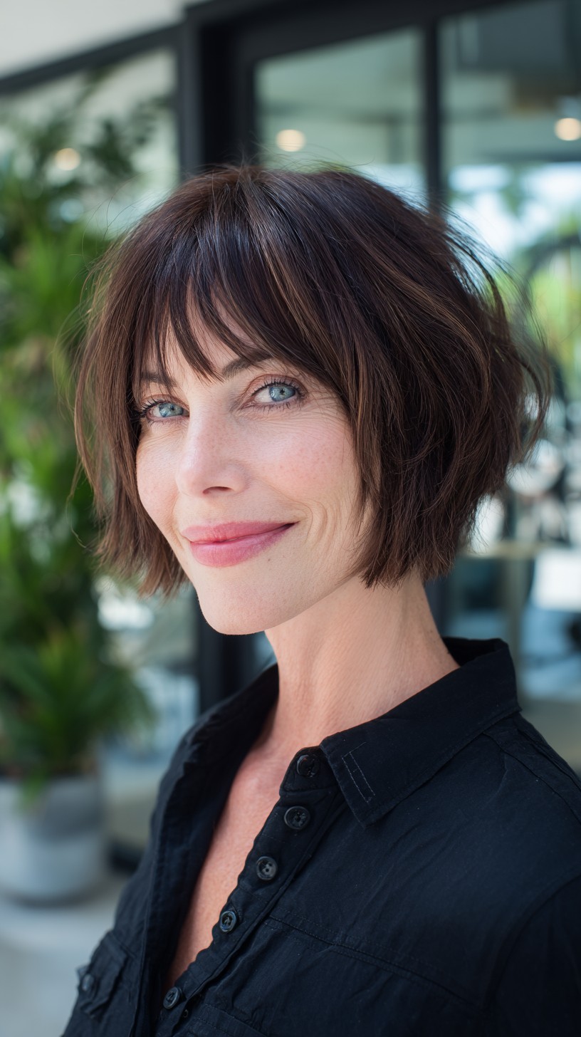 Textured Jaw-Length Bob with Curtain Bangs
