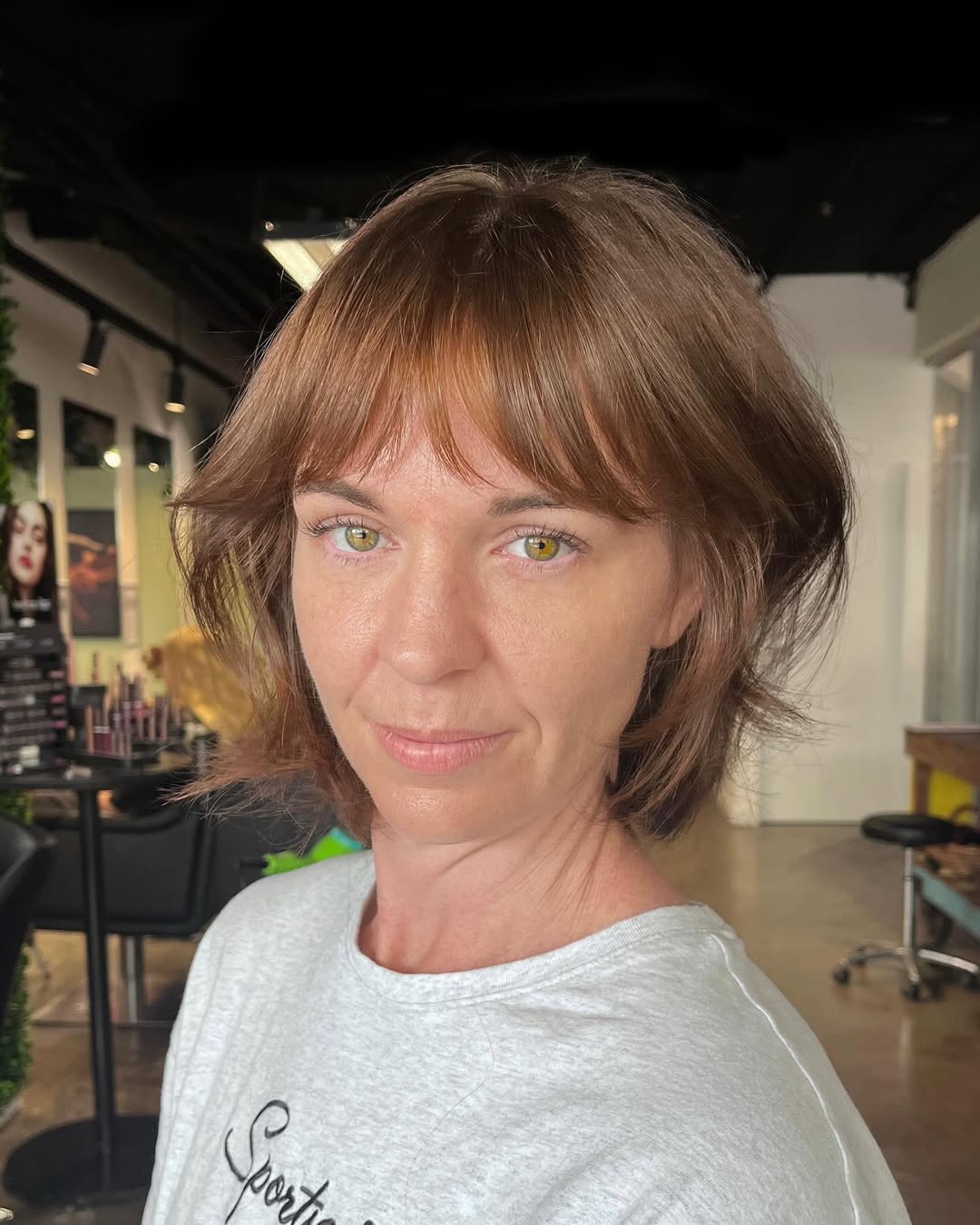 Textured Short Bob with Soft Curtain Bangs