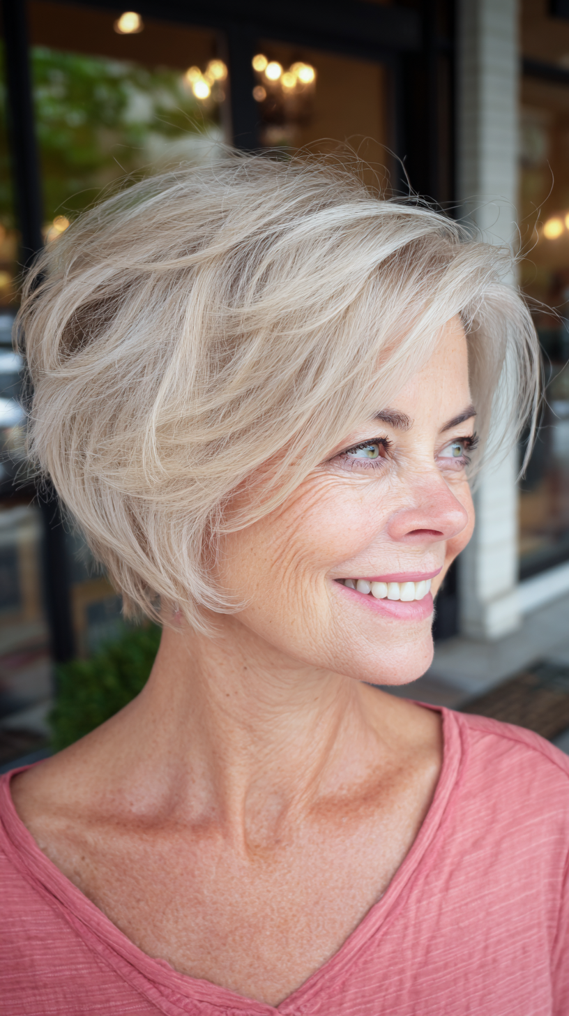 Textured Soft Blonde Bob with Playful Volume