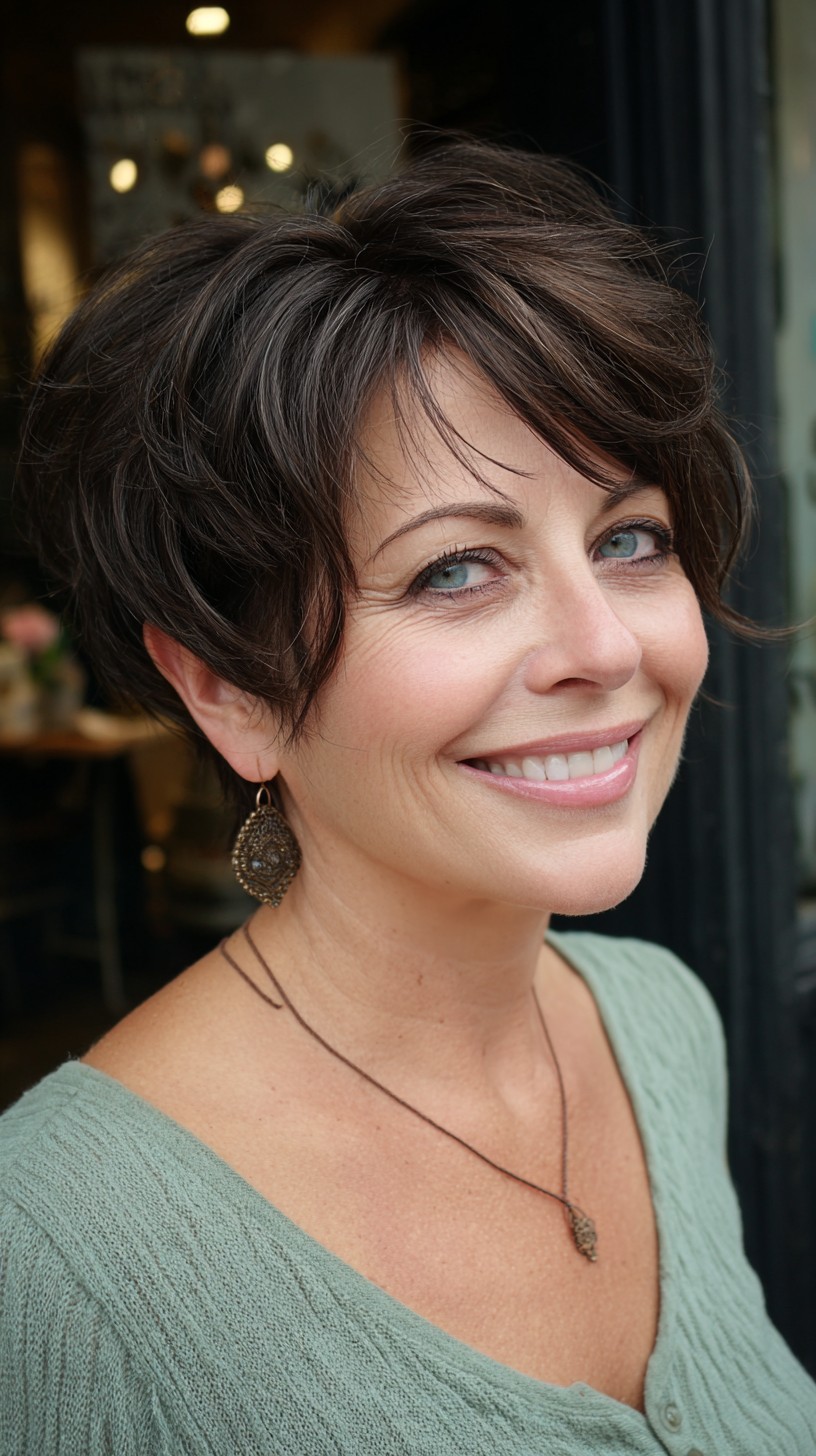 Soft Chocolate Pixie-Shag with Feathered Crown