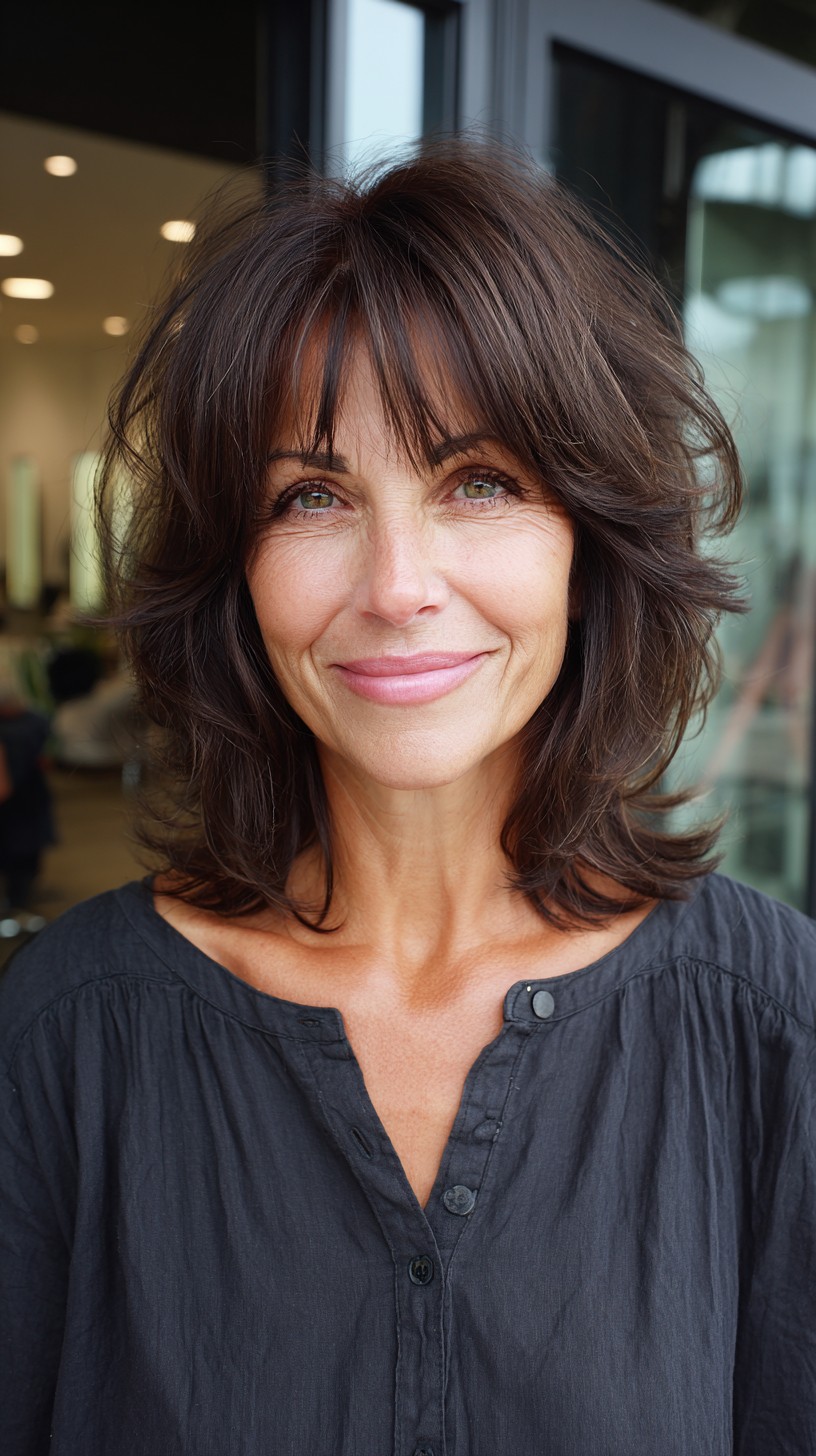 Soft Layered Shoulder-Length Shag with Wispy Fringe