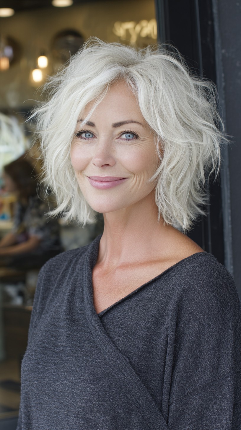 Soft Platinum Textured Shag with Lifted Crown
