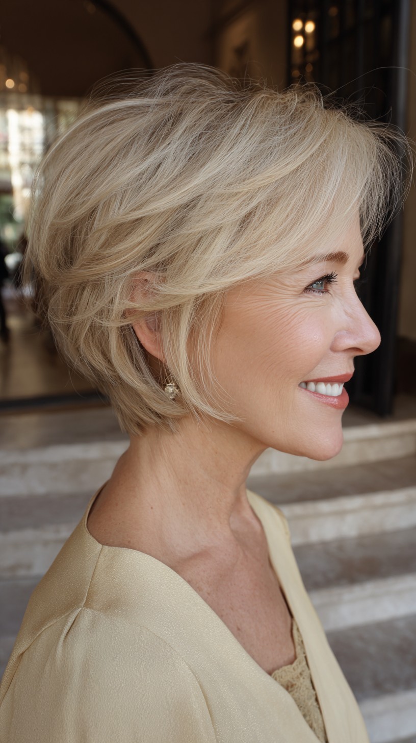 Sunlit Champagne Blonde Graduated Pixie-Bob with Airy Crown Lift