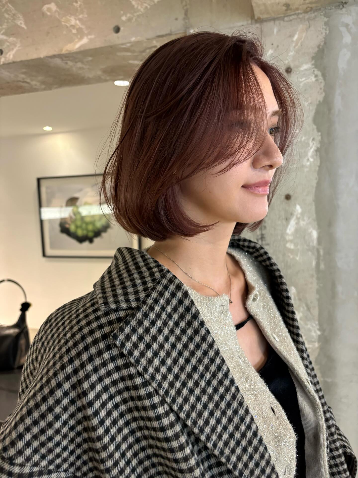 Rounded Chin-Length Bob with Soft Curtain Fringe and Mahogany Gloss