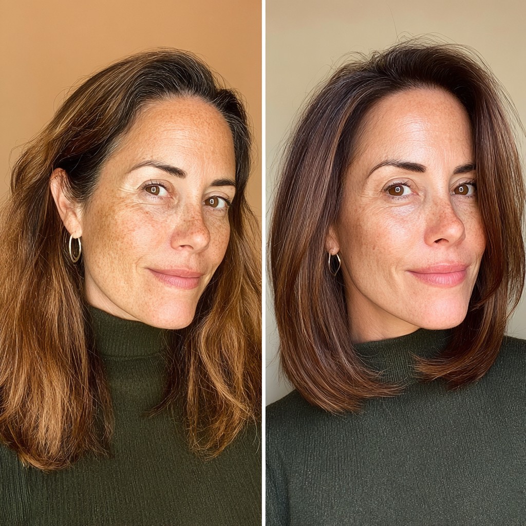 Rounded Shoulder-Length Lob with Interior Graduation and Root Gloss
