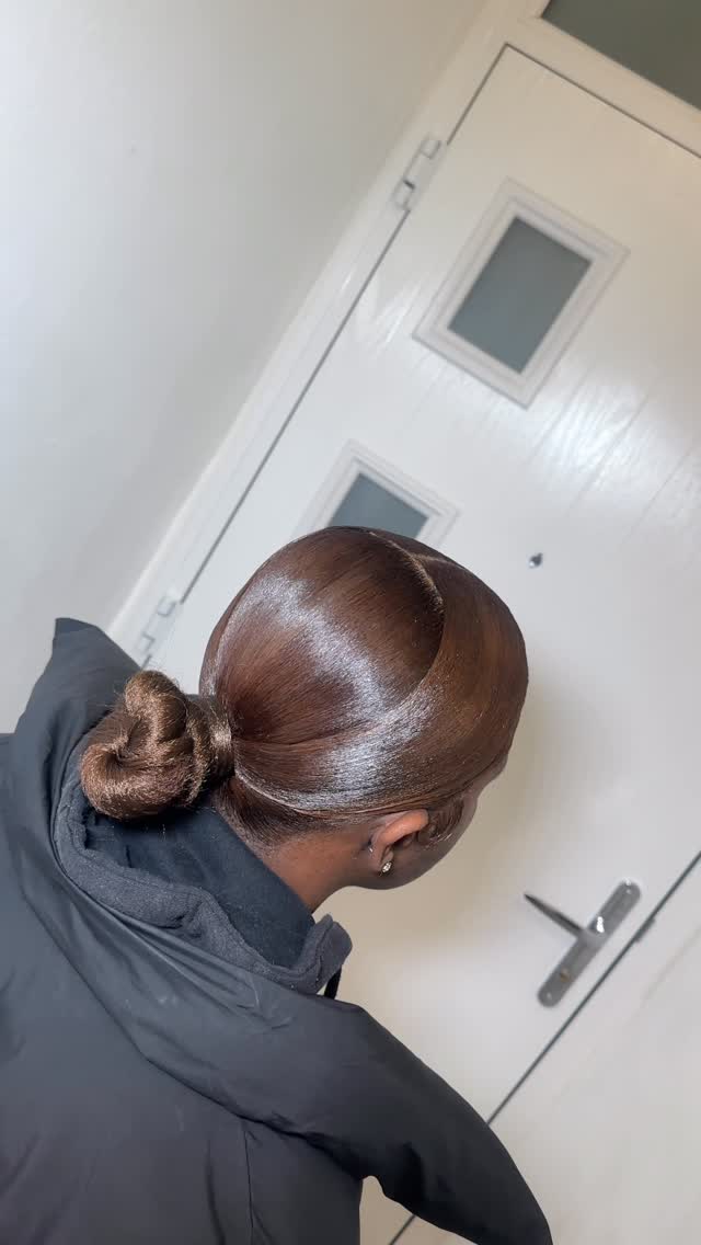Glossed Crescent Low Bun with Wrapped Chestnut Extension
