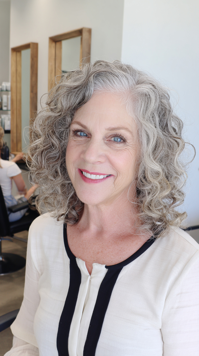 Chic Curly Silver Bob with Defined Ringlets