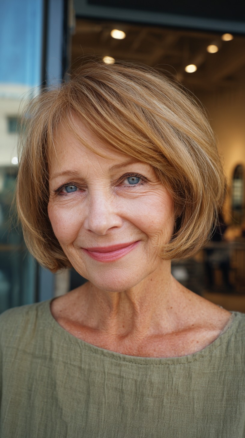 Chin-Length Rounded Bob with Warm Babylight Accents