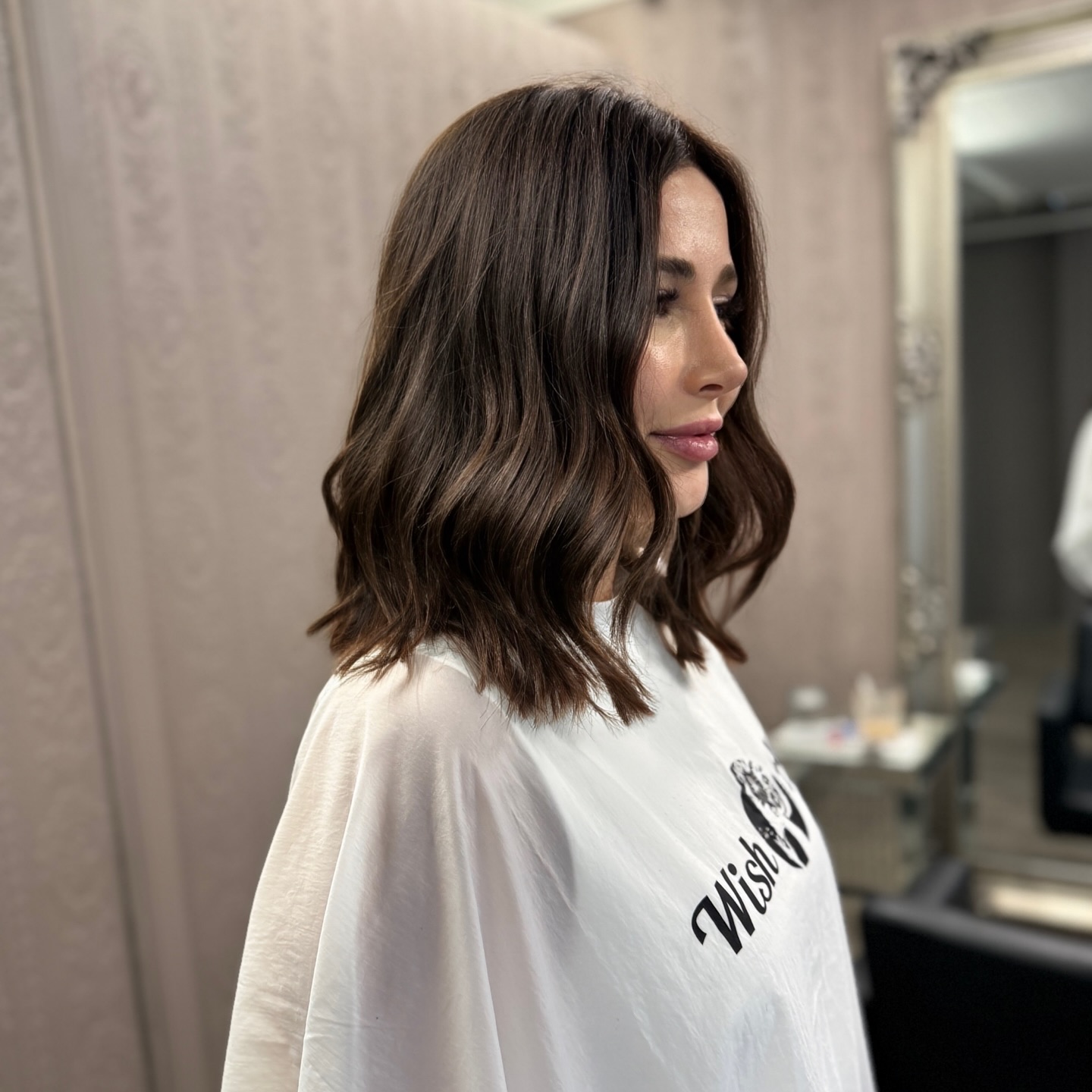 Chocolate Wavy Lob with Internal Texturing and Face-Framing