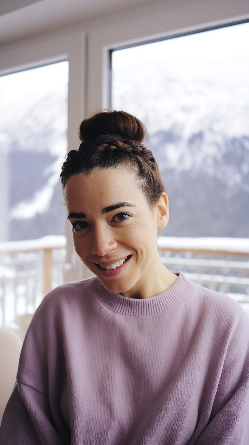 Elegant Braided Top Knot with Soft Face-Framing Strands