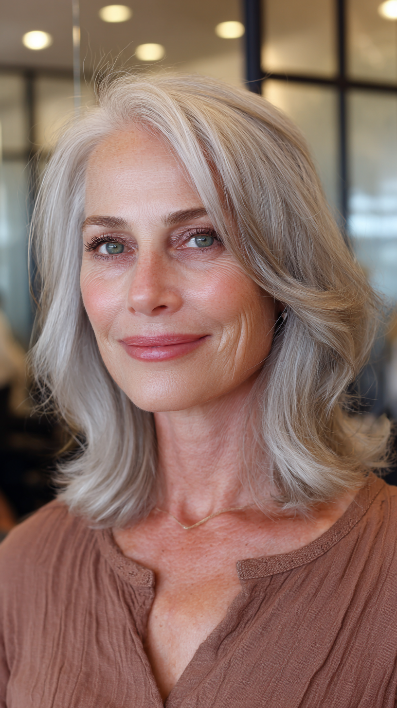 Elegant Layered Silver Lob with Soft Waves