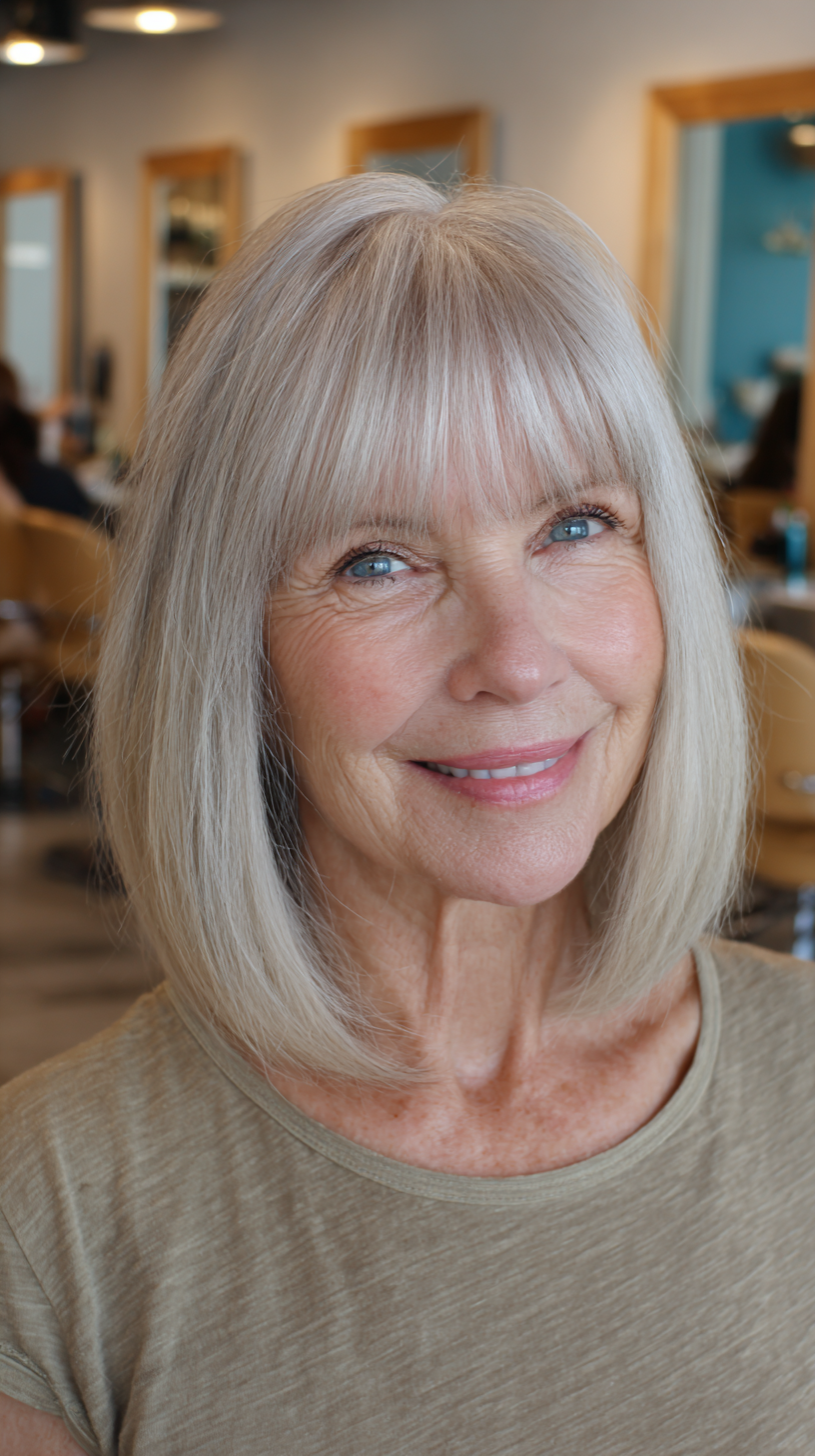 Fresh Silver Bob with Soft Bangs