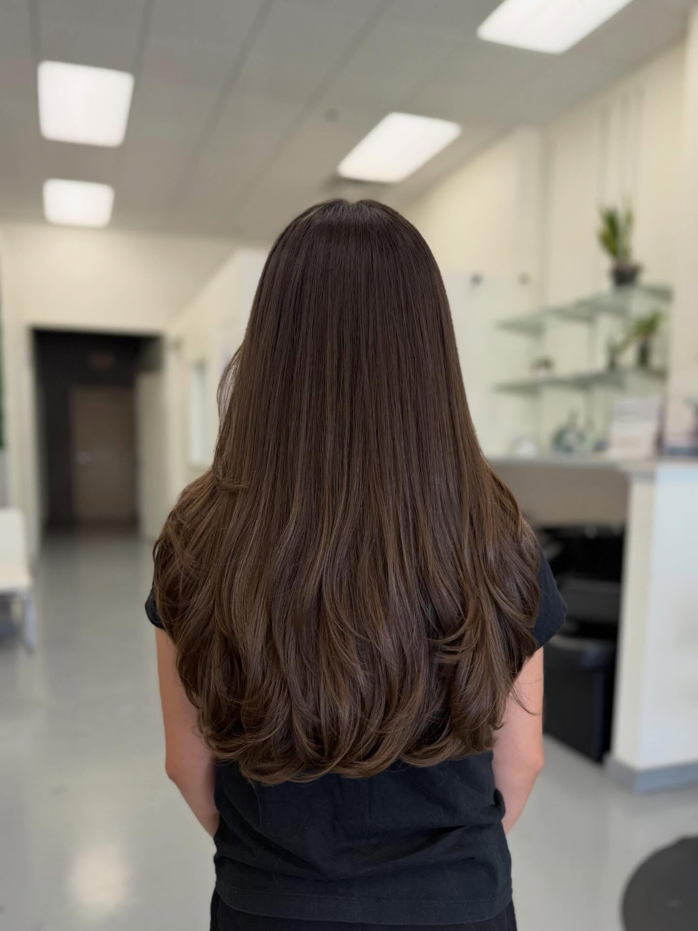 Glossy Long Layered Cut with Soft Face-Framing Layers