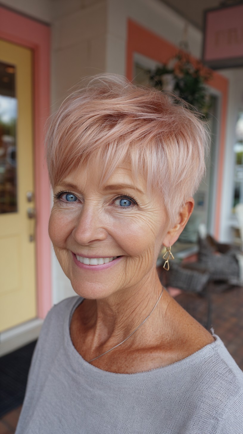 Rose Gold Textured Pixie with Feathered Fringe
