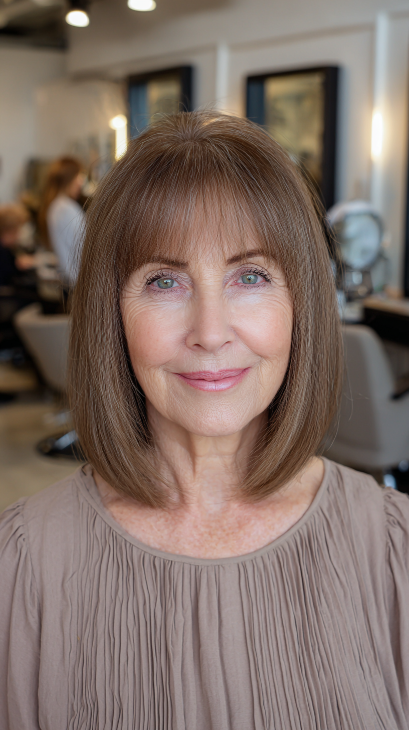 Sleek Blunt Long Bob with Soft Bangs