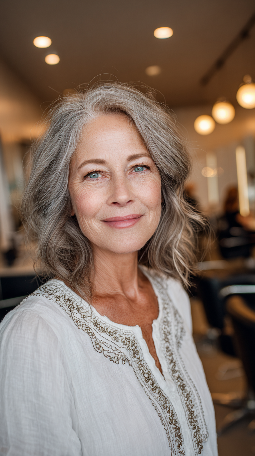Softly Textured Silver Bob with Gentle Waves